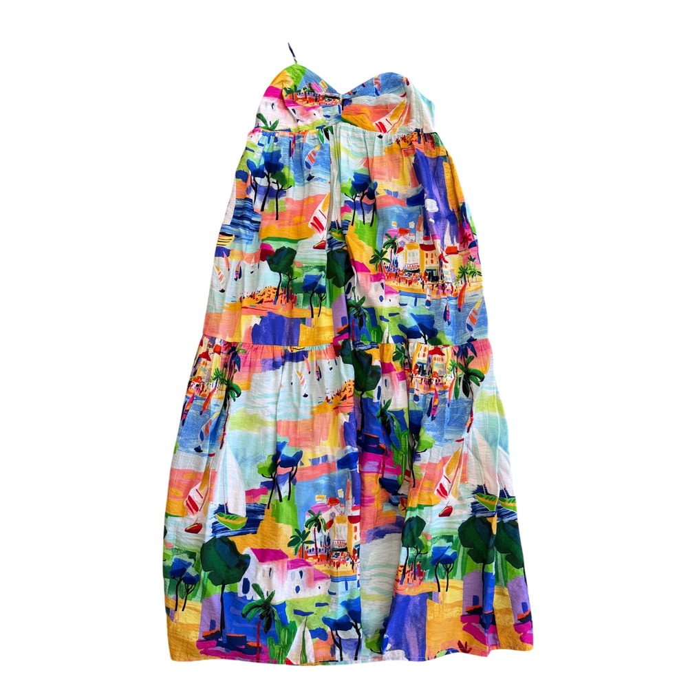 FORE Scenic Coastal Sailboat Print Tiered Maxi Dress Multicolor‎ Womens Small